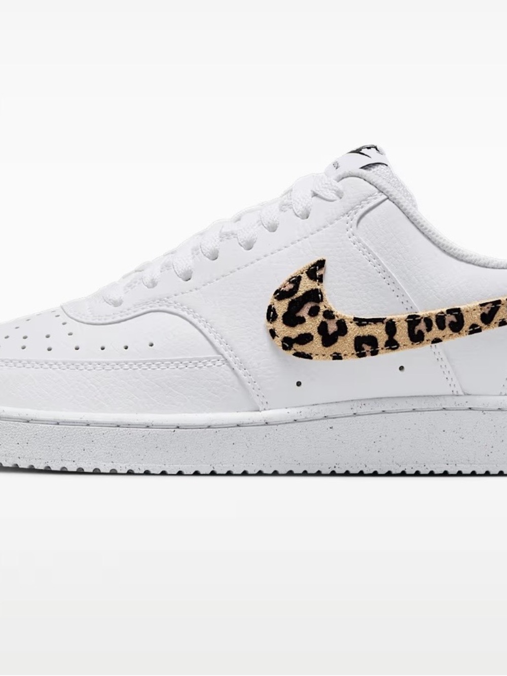 Nike White Low-Top Sneaker with Leopard Swoosh